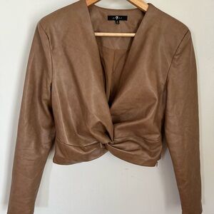7 FOR ALL MANKIND Cognac Faux Leather Top | V-Neck | Twist Front Cropped Blouse